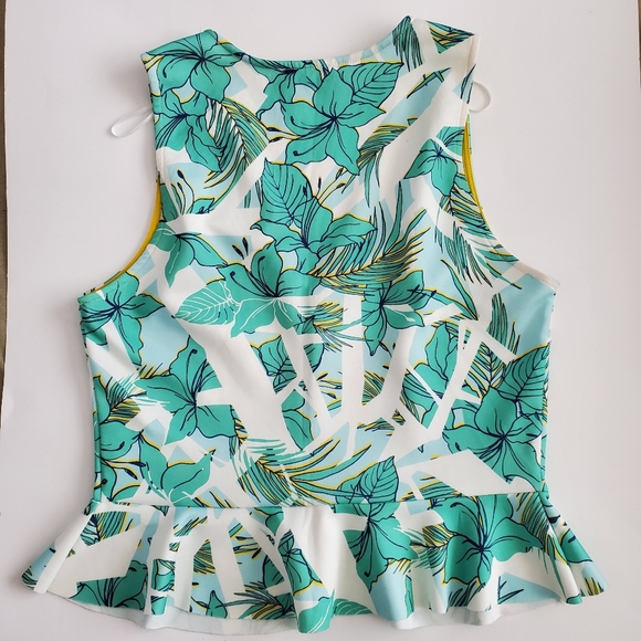 Zara Trafaluc Tropical Leaf Print Peplum Top, M - Picture 3 of 8